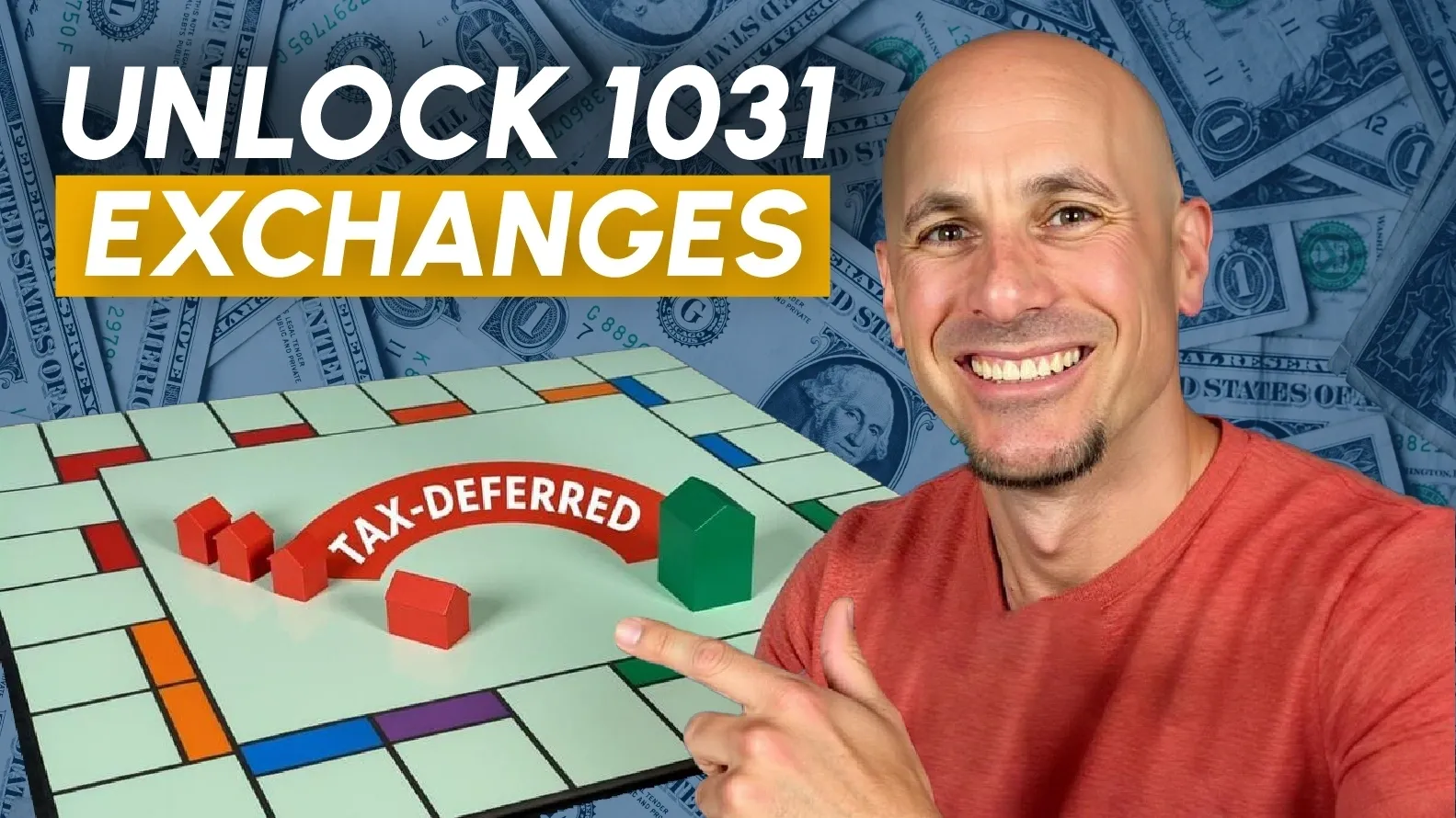 Man promoting tax-deferred 1031 exchanges concept.