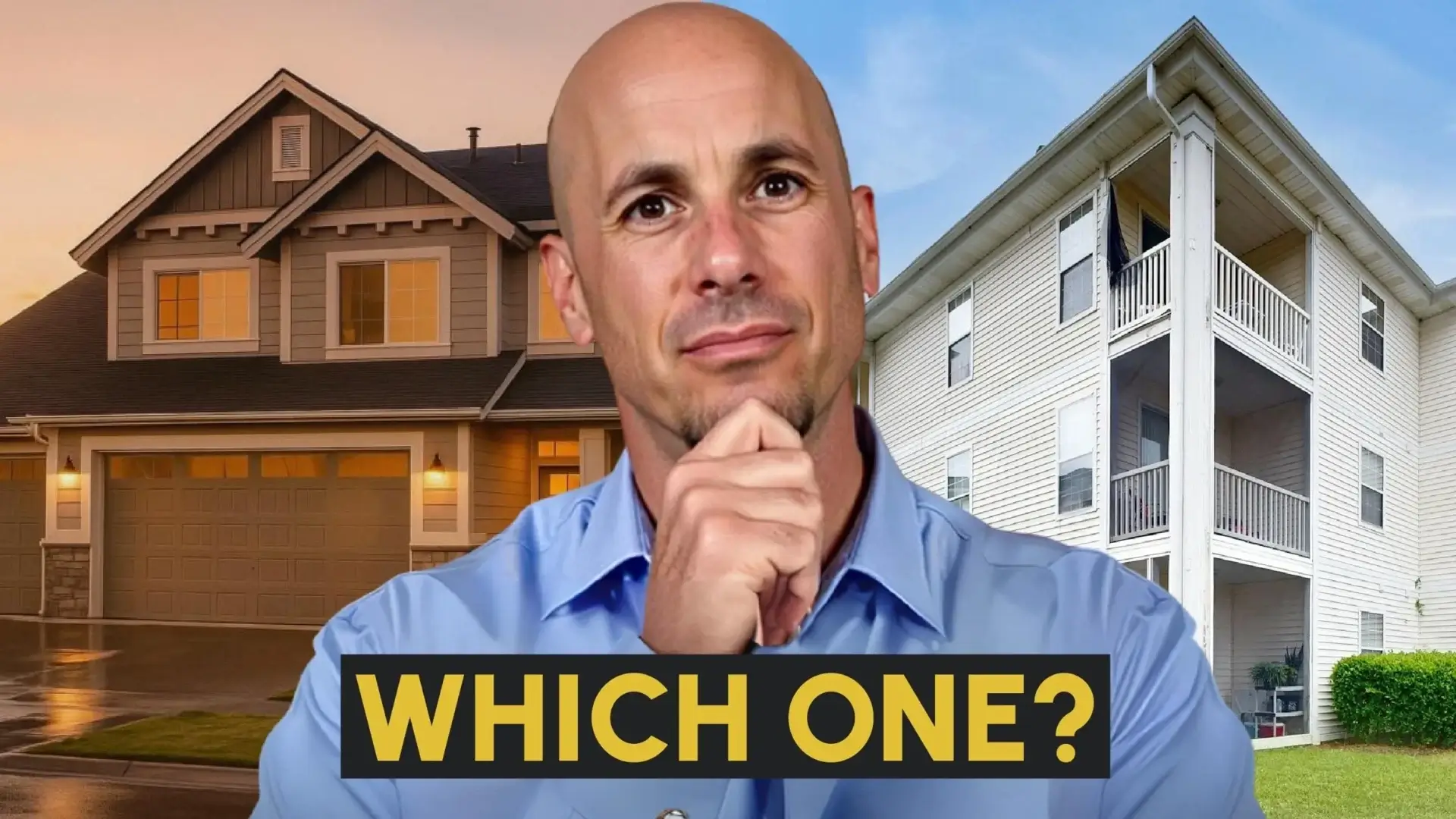 Man deciding between house and apartment.